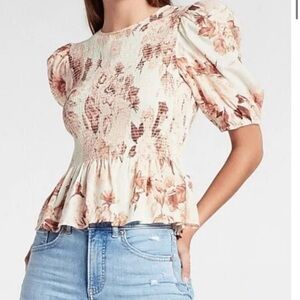 Express Cream and Brown Floral Blouse
